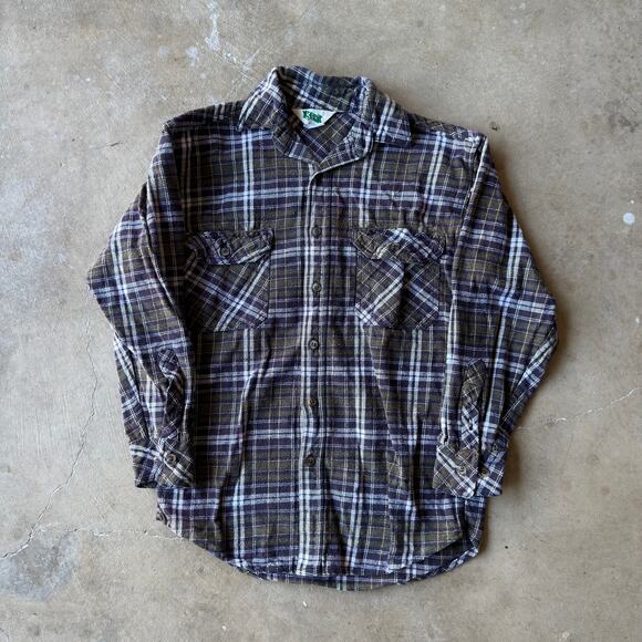 VINTAGE 70S 80S KEY IMPERIAL PLAID FLANNEL BUTTON UP SHIRT RETRO MENS MEDIUM - Picture 1 of 5